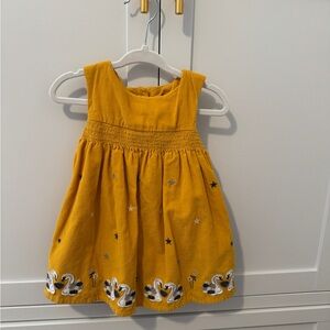 Yellow Embroidered Baby Dress with swan detailing, size 6-9 months, 100% cotton